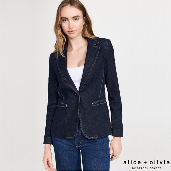 Alice + Olivia **NWT** Macey Dark Rinse Denim Fitted Blazer - Picture 2 of 16